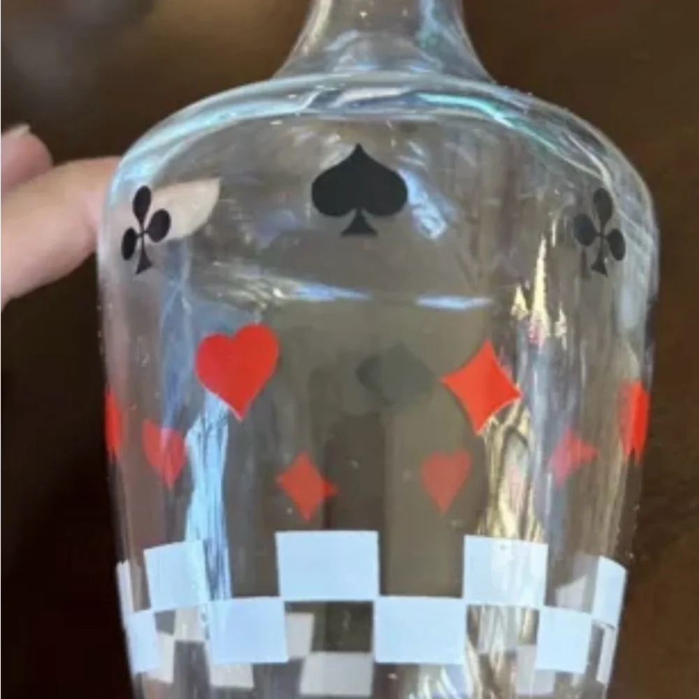 Verrerie D'Arques France Barware Glass Decanter w/‎ Stopper Playing Cards Suits
